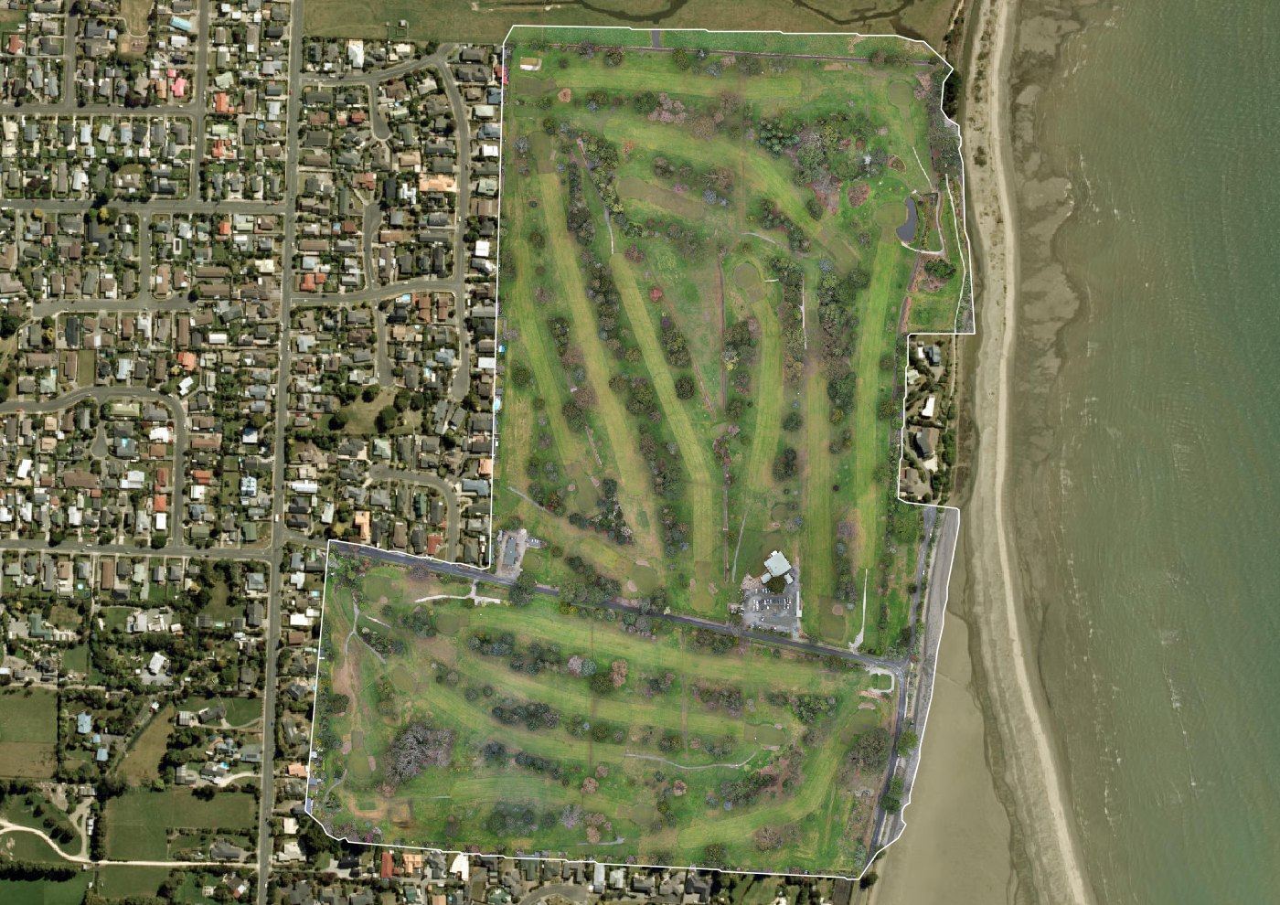 Orthomosaic of Motueka Golf Club, the whole course between the township and the estuary