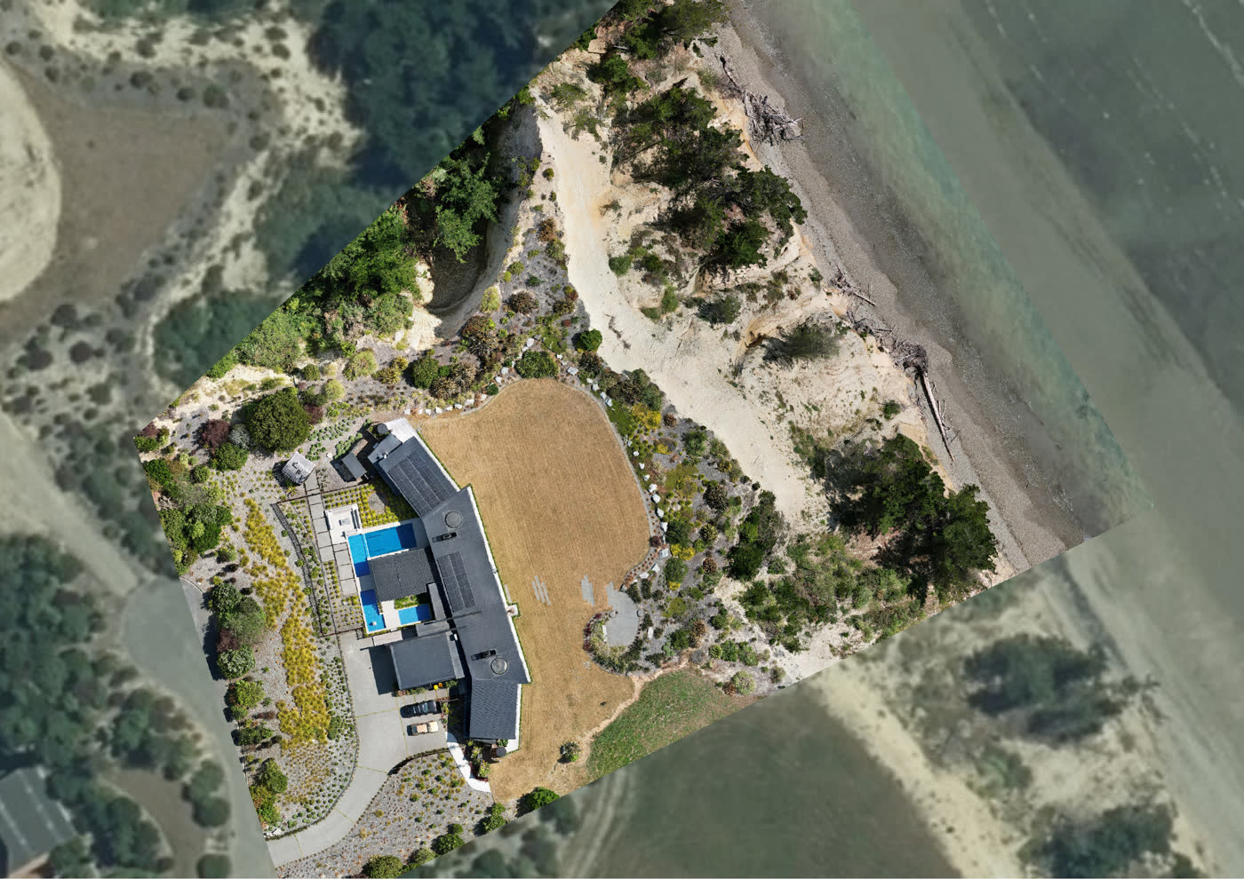 Our orthomosaic of the same site, showing the house, planting and cliff edge in full detail